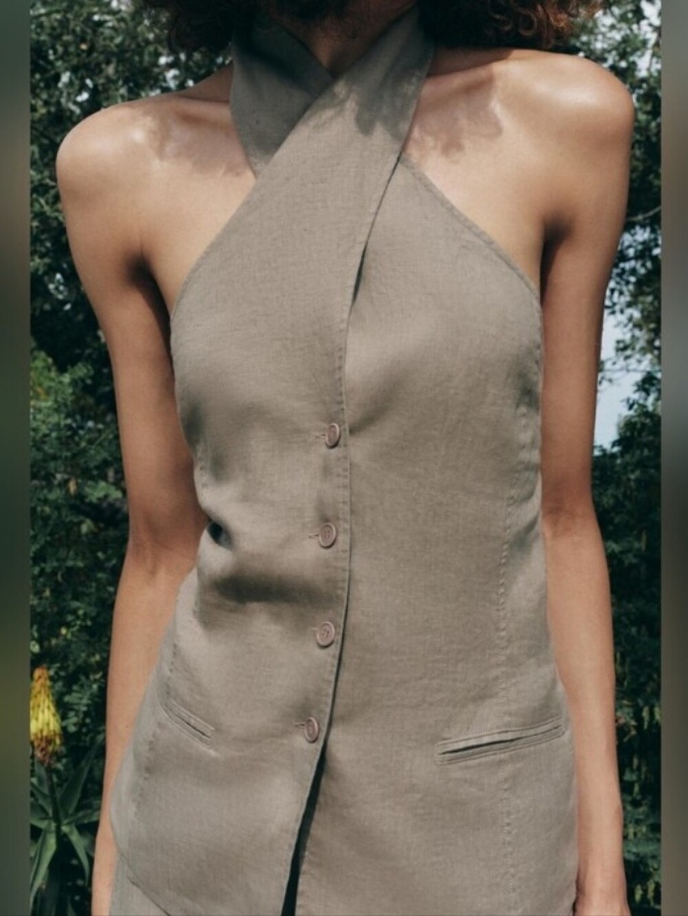 Zara Linen Sleeveless Halter Top L
